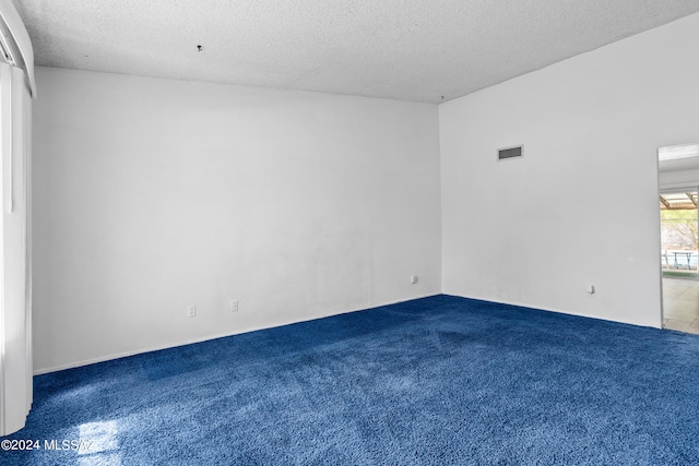 unfurnished room featuring a textured ceiling and carpet floors