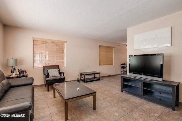 living room featuring tile patterned flooring