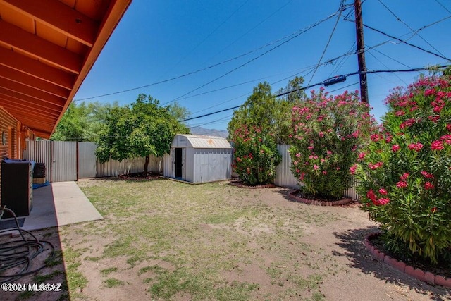 view of yard featuring a storage unit