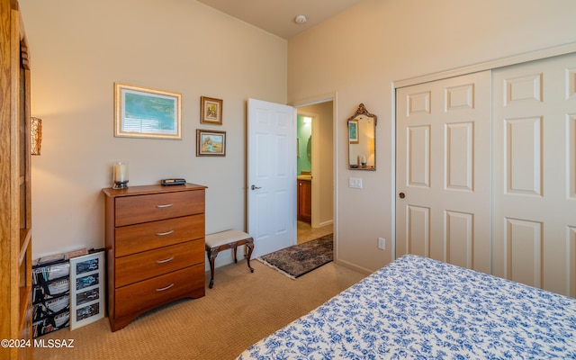 carpeted bedroom with a closet