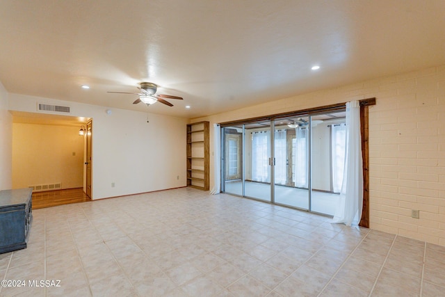 unfurnished room featuring recessed lighting, visible vents, and ceiling fan