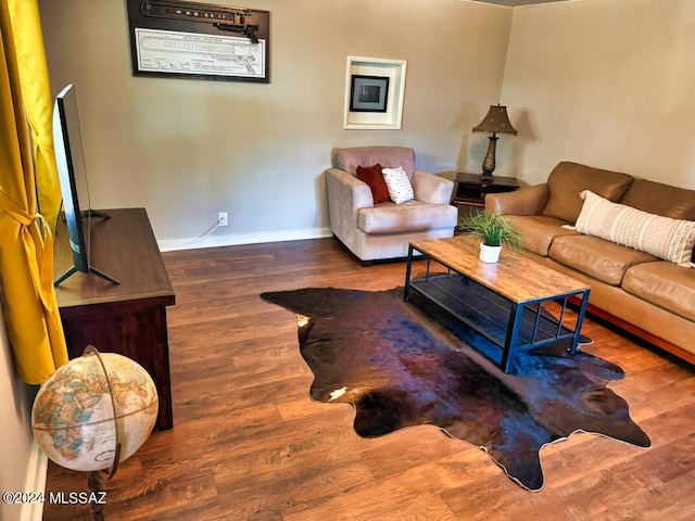 living room with baseboards and wood finished floors
