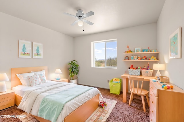 carpeted bedroom featuring a ceiling fan