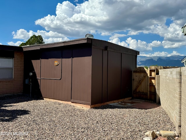 view of outdoor structure featuring a mountain view