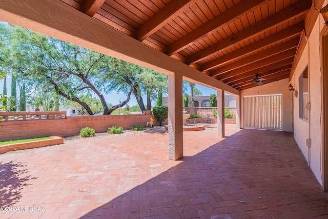 view of patio / terrace with a ceiling fan and a fenced backyard