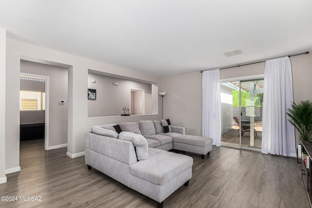 living room with hardwood / wood-style flooring