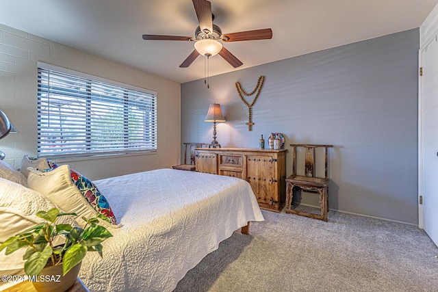 bedroom featuring carpet flooring and ceiling fan