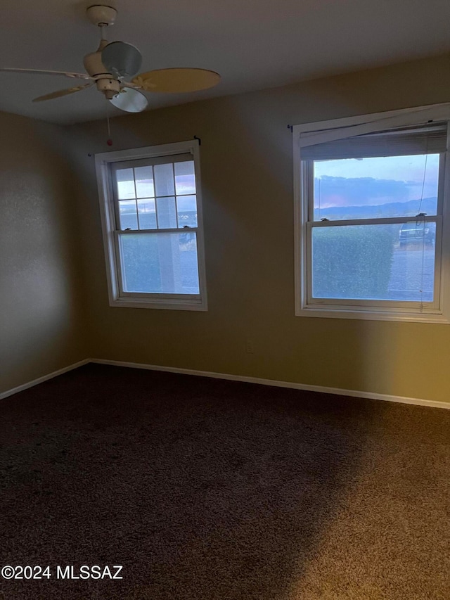 carpeted empty room featuring plenty of natural light and ceiling fan