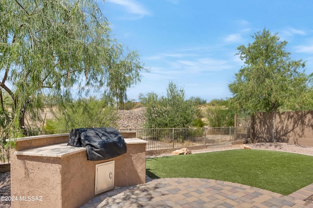 view of patio featuring exterior kitchen