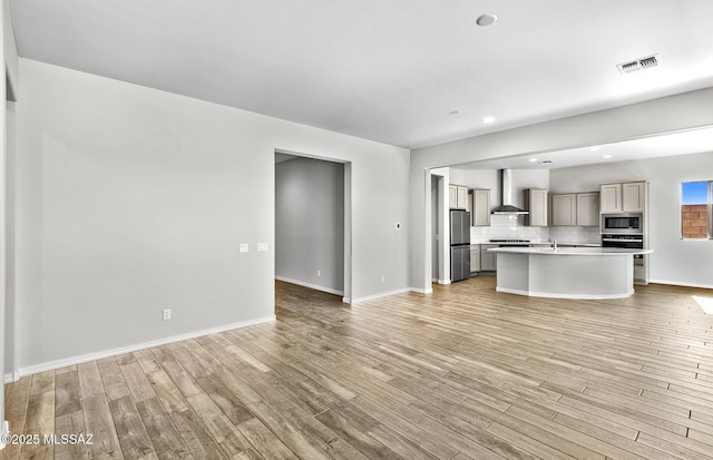 unfurnished living room featuring light wood-type flooring