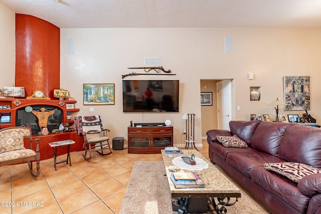 living room with light tile patterned floors