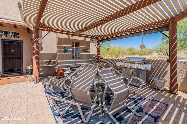 view of patio with outdoor dining area, area for grilling, and a pergola