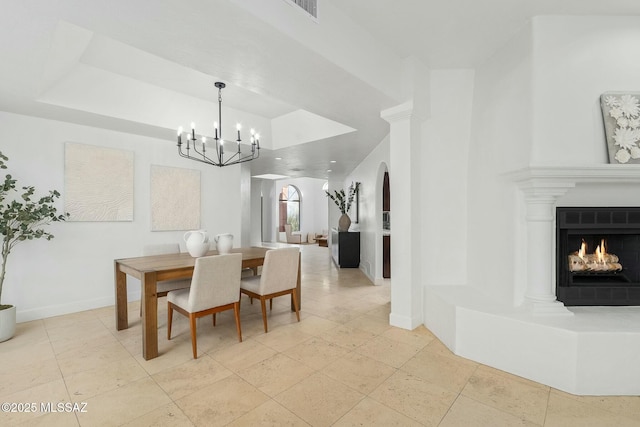 dining area with light tile patterned flooring