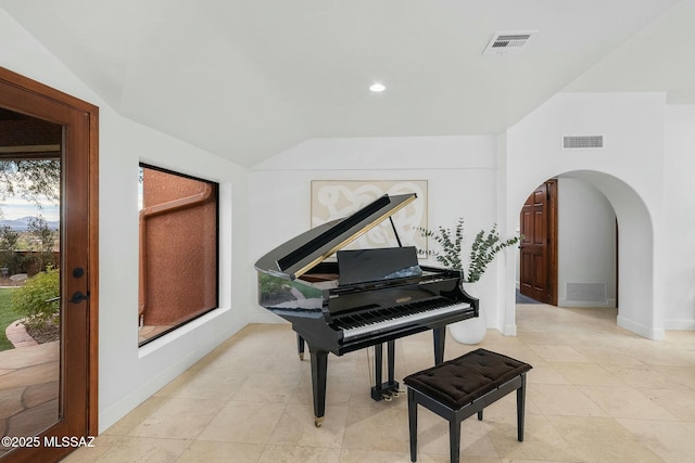 miscellaneous room featuring lofted ceiling