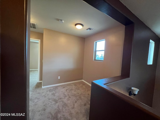 unfurnished office featuring light colored carpet