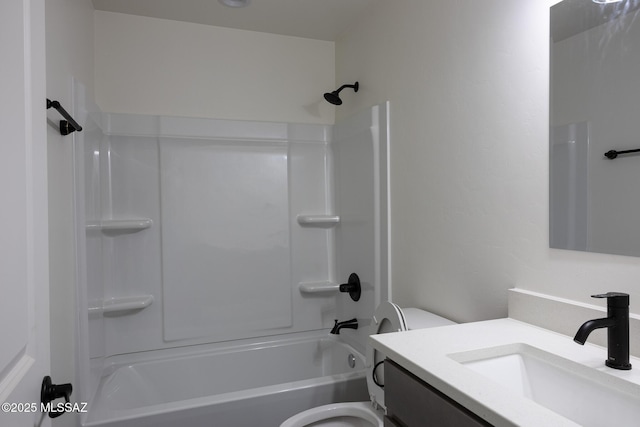 full bathroom with shower / tub combination, vanity, and toilet