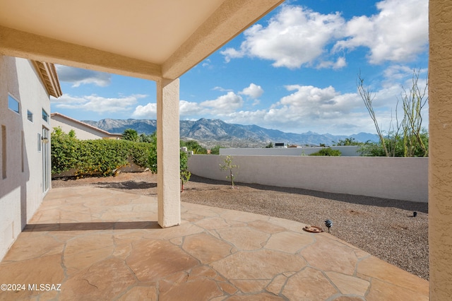 view of patio with a mountain view