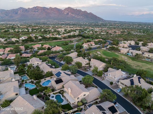 drone / aerial view featuring a mountain view