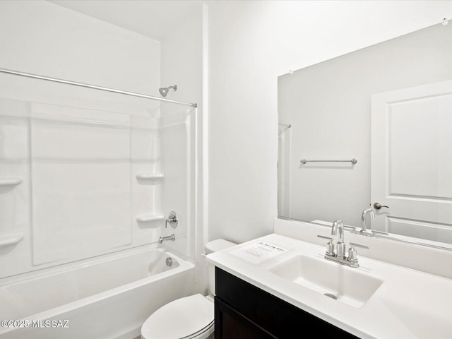 full bath with shower / washtub combination, vanity, and toilet