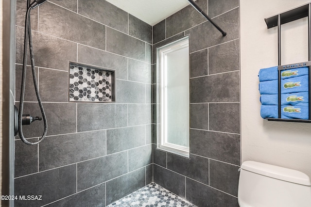 bathroom with toilet and a tile shower