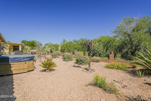 view of yard with a hot tub