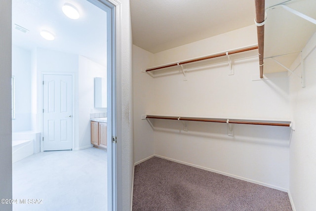 spacious closet featuring light carpet