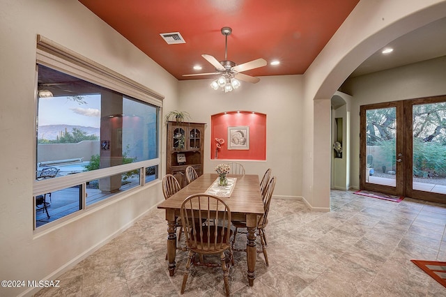 dining space with a mountain view