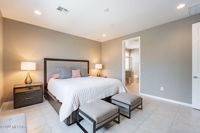 bedroom with recessed lighting, visible vents, and baseboards