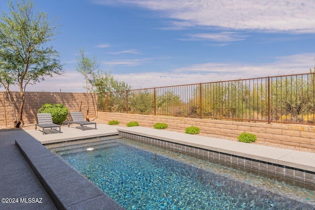 view of swimming pool with a fenced backyard and a patio area