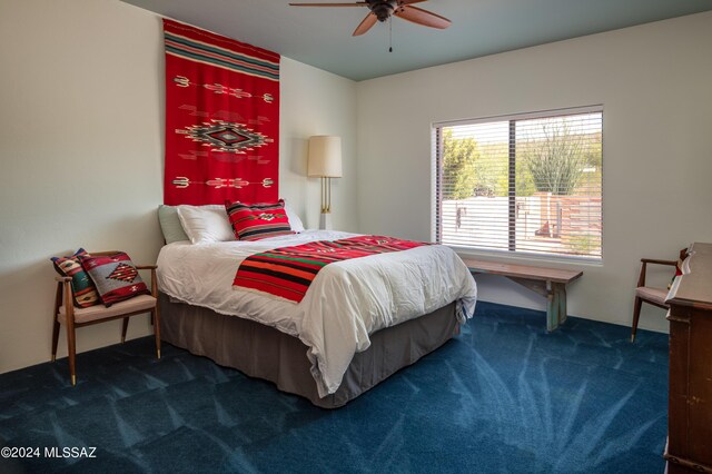 bedroom featuring carpet flooring and ceiling fan