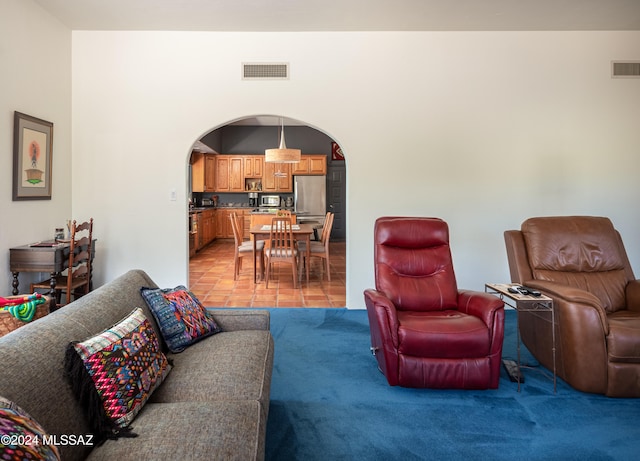 living room with light tile patterned floors