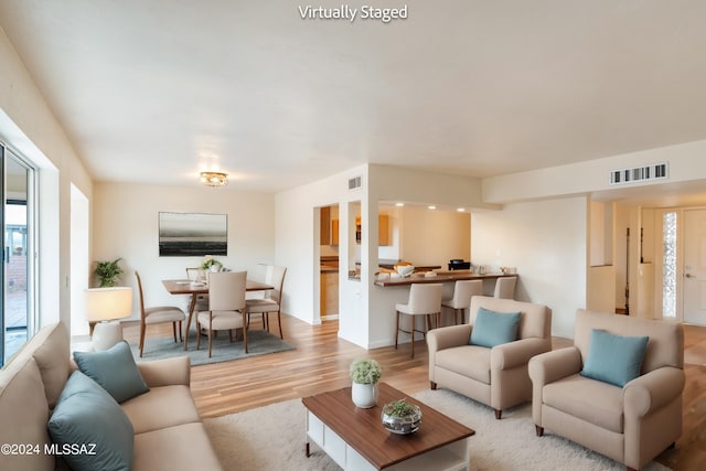 living room featuring light hardwood / wood-style flooring and a wealth of natural light