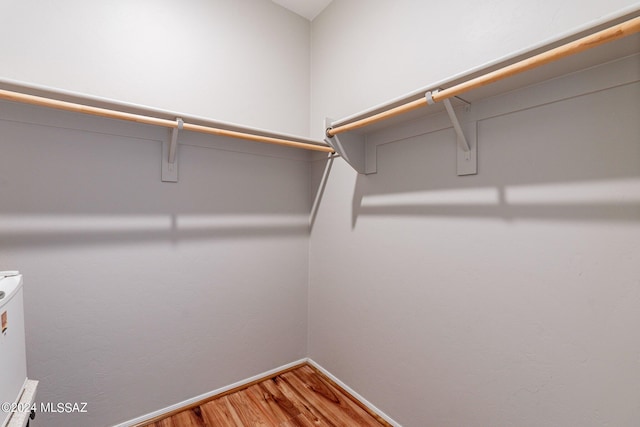 walk in closet with wood-type flooring