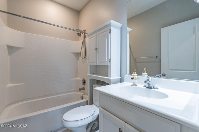 full bathroom featuring shower / tub combination, vanity, and toilet