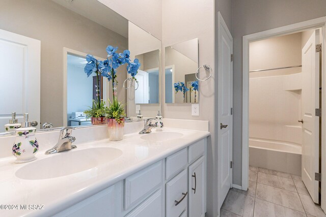 bathroom with vanity and tile patterned flooring