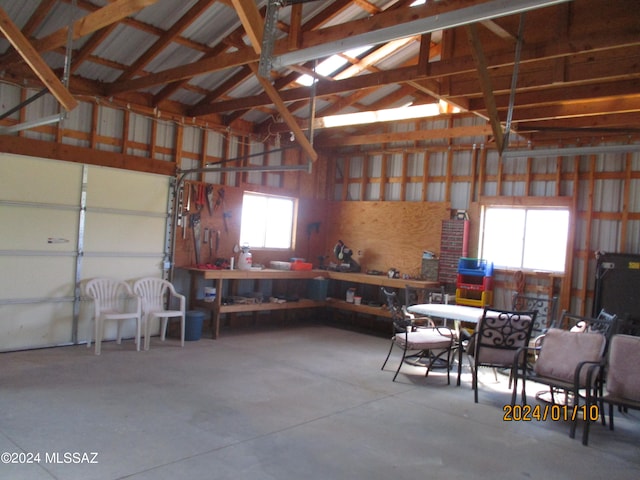 garage featuring a workshop area