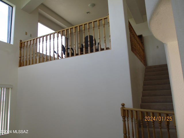 stairs with a towering ceiling