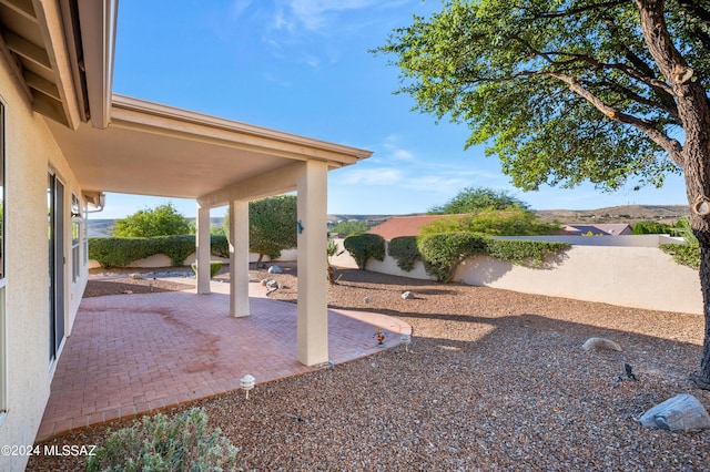 view of yard featuring a patio area and a fenced backyard