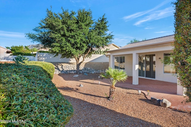 view of yard featuring a patio area and a fenced backyard