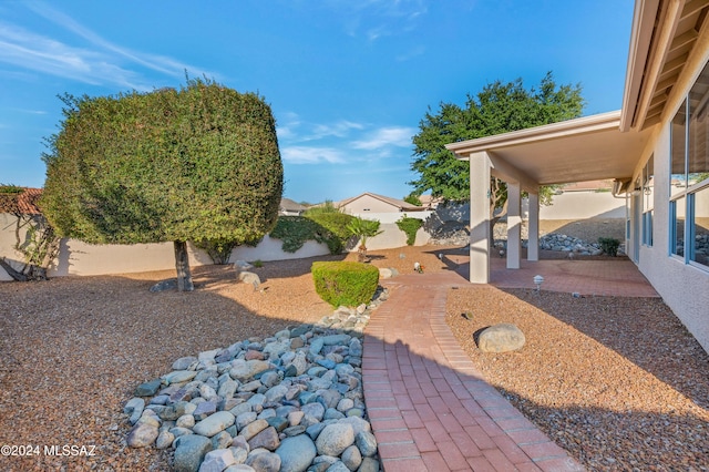 view of yard with a patio area and a fenced backyard