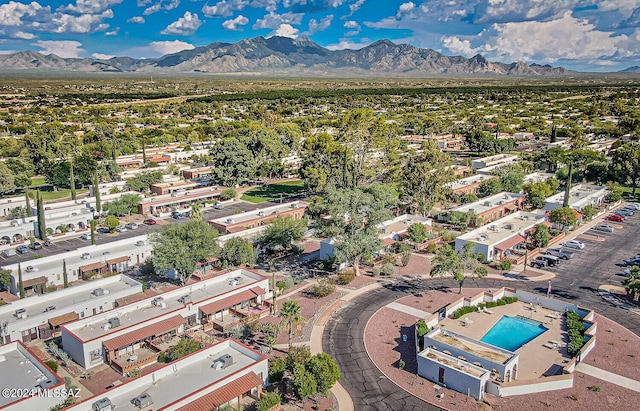 drone / aerial view featuring a mountain view