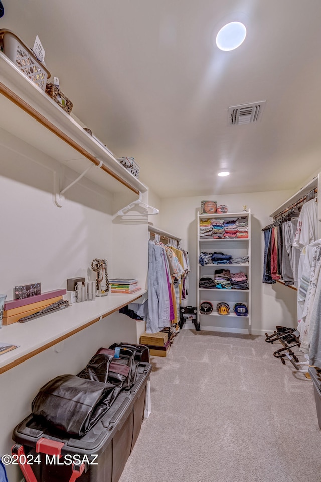 walk in closet with carpet floors