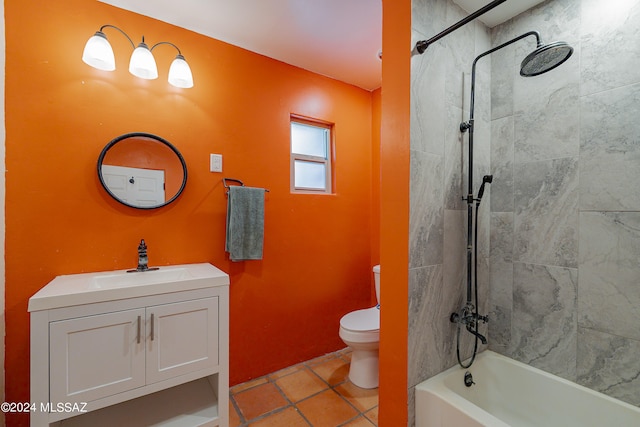 full bathroom with vanity, tile patterned floors, tiled shower / bath combo, and toilet