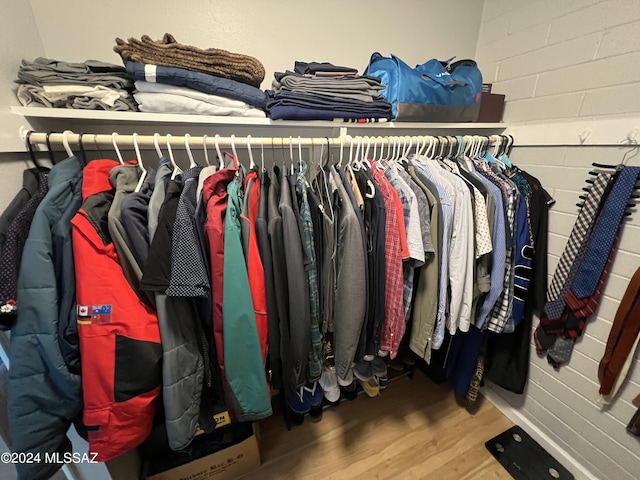 walk in closet with wood-type flooring