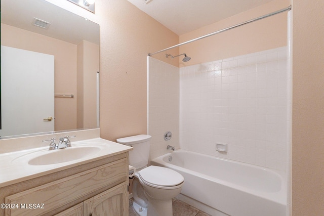 full bathroom featuring vanity, tub / shower combination, and toilet