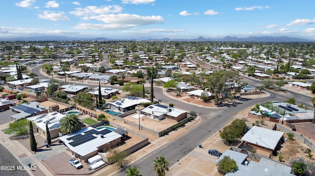 aerial view with a mountain view and a residential view