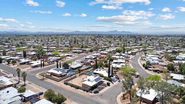 aerial view featuring a residential view and a mountain view