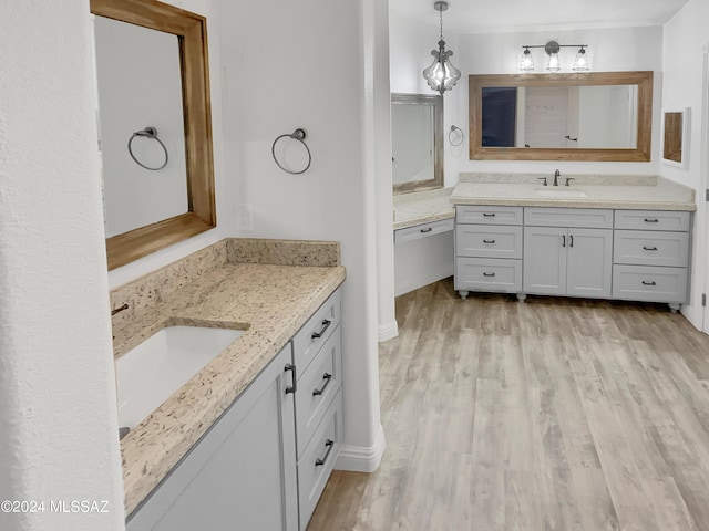 bathroom featuring vanity and hardwood / wood-style floors