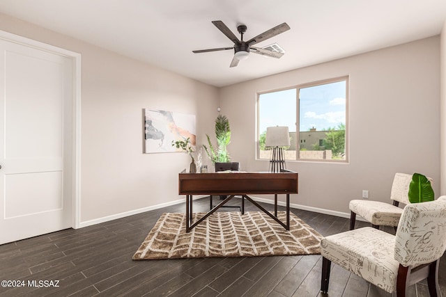 2102 N Corte El Rancho Merlita, Tucson, AZ 85715 - home office featuring baseboards, dark wood finished floors, and a ceiling fan