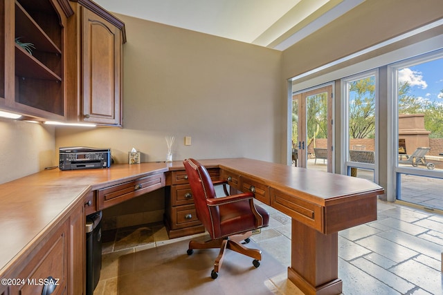 office area featuring built in desk